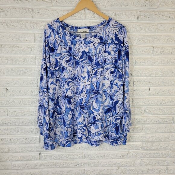 Cd Daniels Tops - CD Daniels Womens Top 3X Plus Tunic Long Sleeve Blue Floral Poly Blend FLO271E